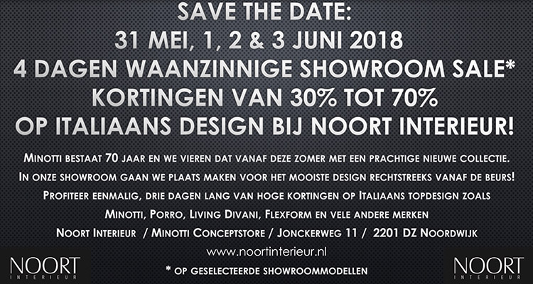 Save The Date: 31 Mei, 1, 2 & 3 Juni Showroom Sale!